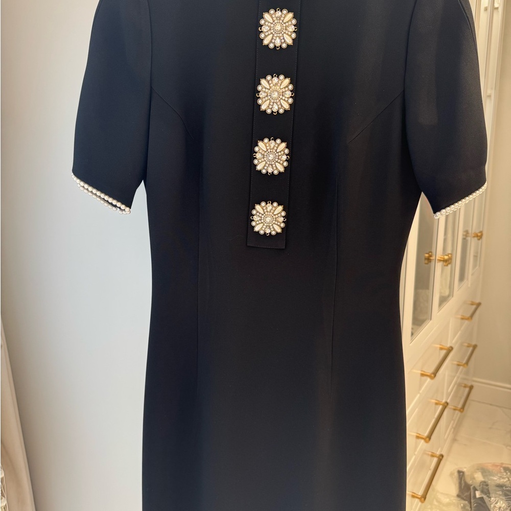 Elegant Black Dress with Pearl Accents